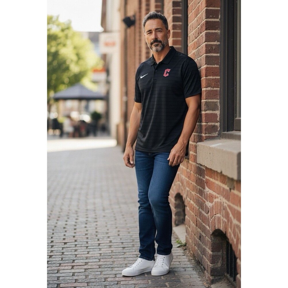 Nike Dri-FIT Cleveland Guardians Baseball Polo Men’s Black Striped Team Issue L